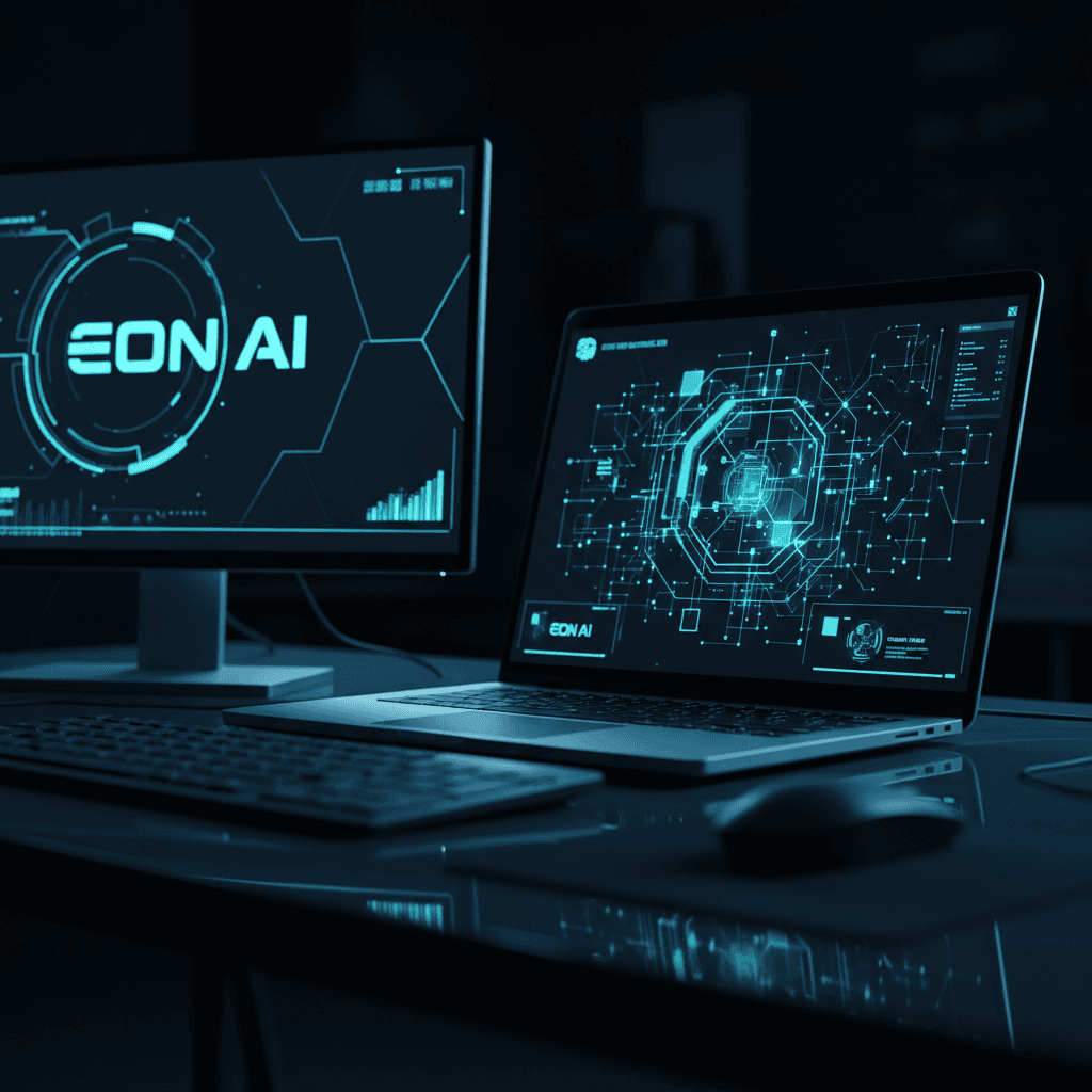 EON AI command center interface on laptop screen